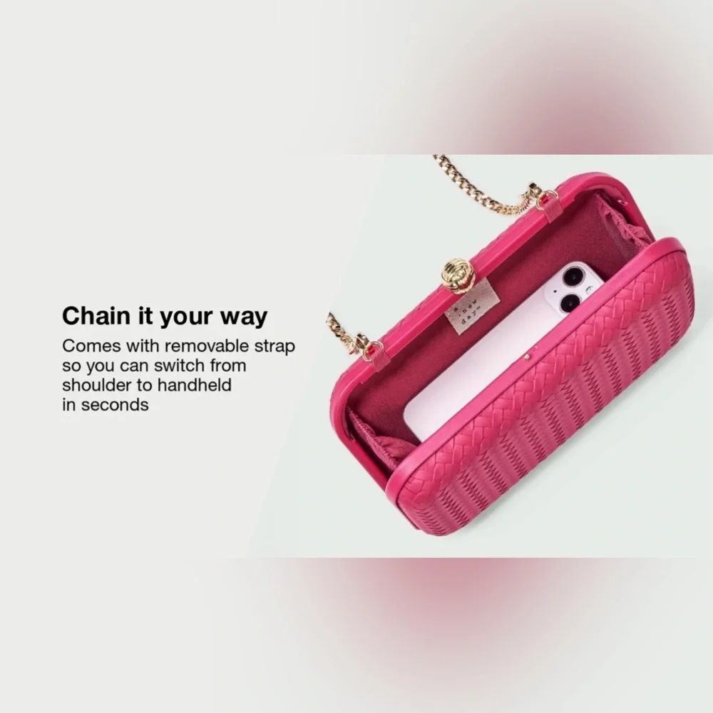 NWT A New Day Woven Minaudière Clutch Crossbody Elegant Hot Pink Bag